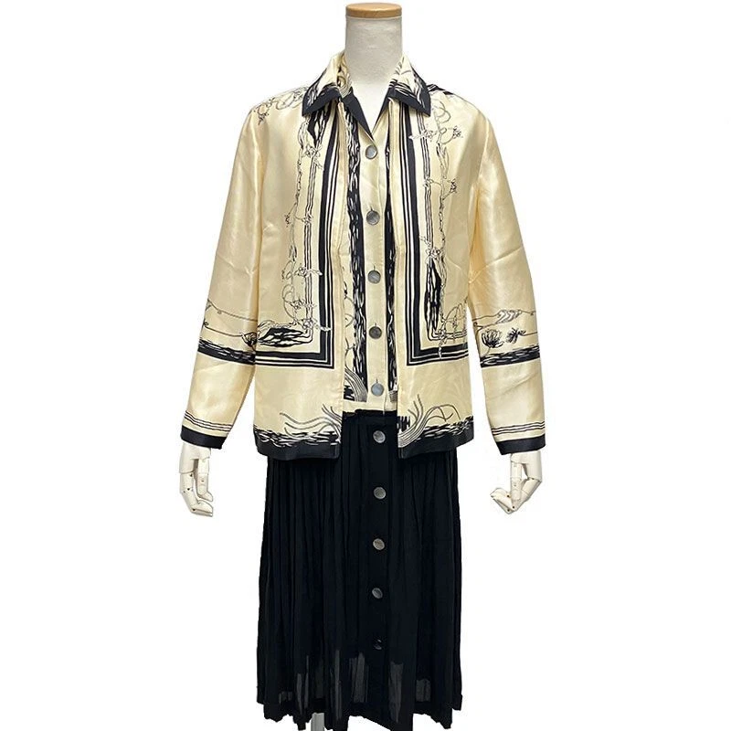 HERMÈS Abito camicia manica seta Hermes bianco nero 36 donna usa dalppone