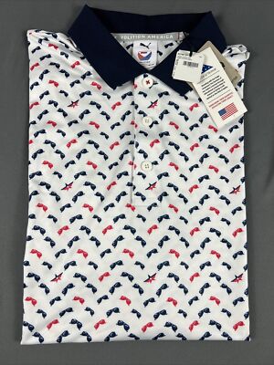 Puma Golf Shirt Polo Volition America Aviators Print Medium White NWT MSRP $80