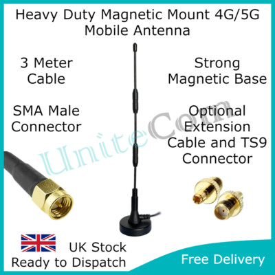 Heavy Duty High Gain 4G 5G Booster Peitsche Antenne Magnethalterung SMA TS9 extern