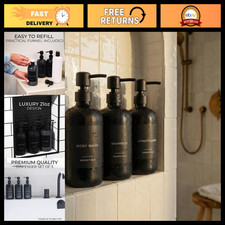 Stylish Black Shampoo  Conditioner Dispenser Set - 3 x 21oz Bottles for Home Us