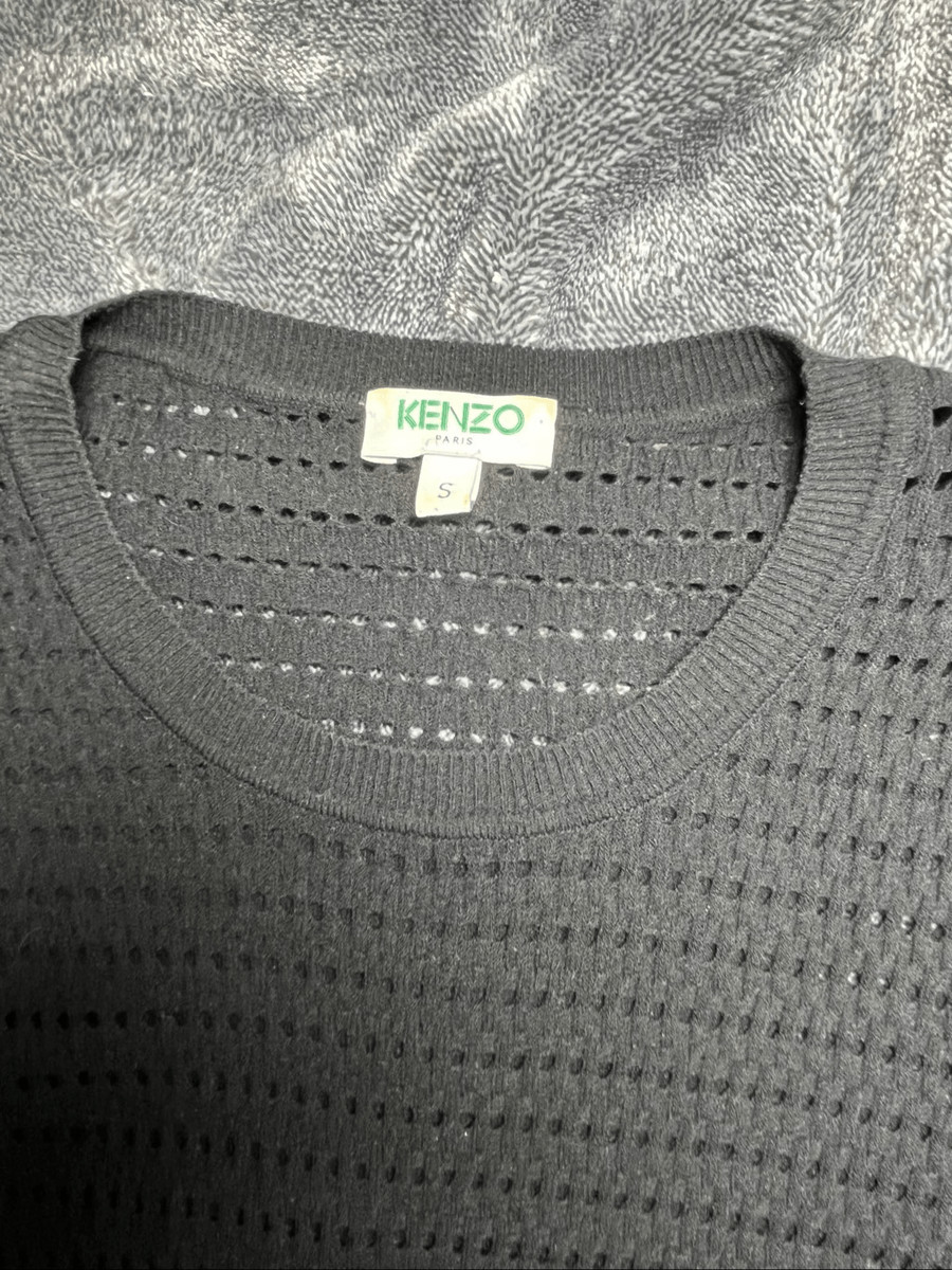 Kenzo Paris Black Peplum Knit Sweater Open Knit Long Sleeve Top Women’s Small View 3