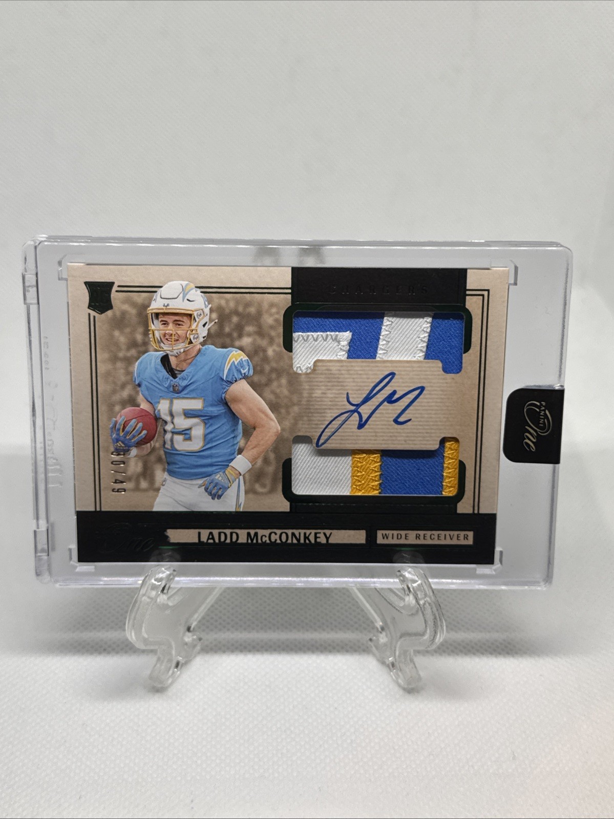 2024 Panini One Green RPA Autograph Auto Patch #39 Ladd McConkey /49 Rookie RC