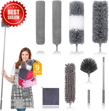 9pcs Extendable Microfiber Duster 30‑100" Stainless Washable Fan Ceiling
