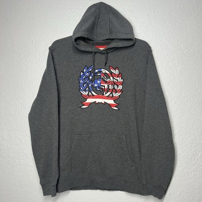 CINCH Pullover Hoodie Sweatshirt Men s Medium Grey Cowboy Rodeo USA Flag