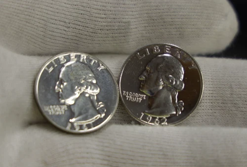 1962, 1961 US Proof Silver Washington Quarter 25c..