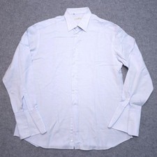 Ermenegildo Zegna Dress Shirt Mens 17.5 Blue Check French Cuff Spain Cotton