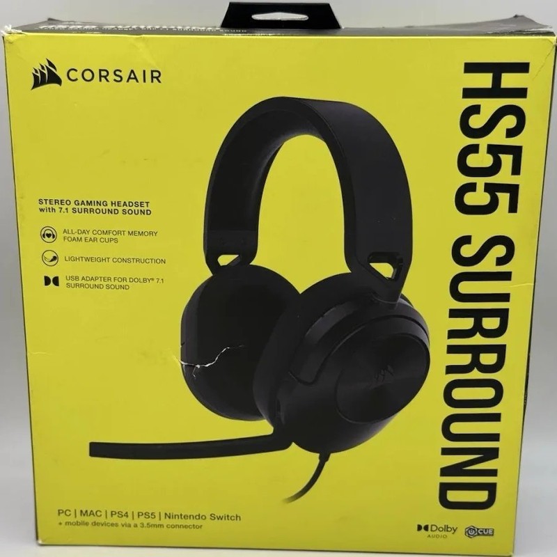 CORSAIR HS55 STEREO Wired Gaming Headset Carbon Black Headphones PC MAC PS4 PS5