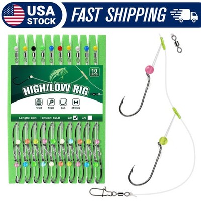 Dovesun Pre-Rigged Surf Fishing Rig - High-Low Rig w/ 2/0 Baitholder Hooks 10PCS
