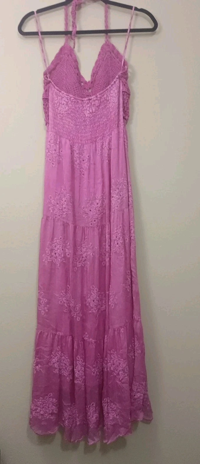 PALM ANGELS Abito donna vintage Guess rosa all'uncinetto con bretelle abito boho seta taglia S Made in Italy