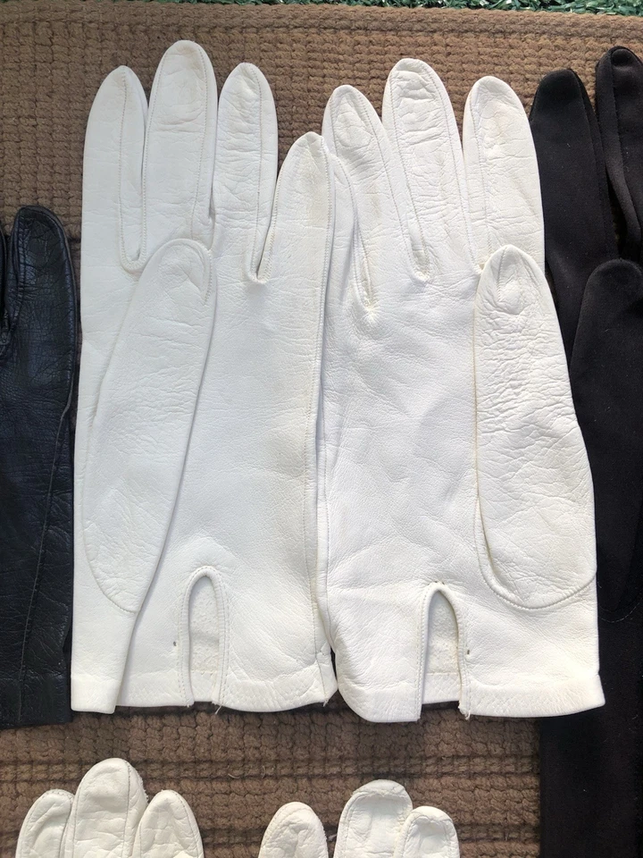Estate Lot 6 Pair Vintage Gloves Leather, Satin Opera Gloves W/ Satin Box - Image 4 of 4