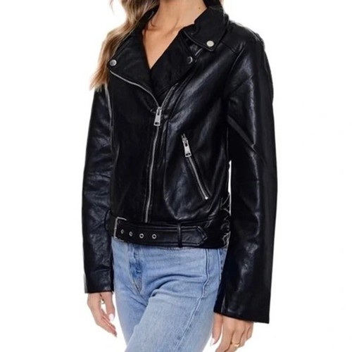 Elodie Women's Size Small Black Viscose Moto Biker Belt Jacket