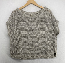 EILEEN FISHER Sweater M Tape Yarn Marled Cotton Blend Boxy Dolman Pullover Gray