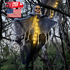 Halloween Hanging Ghost Skull Skeleton Decor Glowing Horror Yard Party Prop