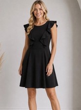 Umgee Womens Black Ruffle Sleeveless Mini Dress Size Small Classic Chic LBD