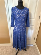 Melrose Royal Blue Lace fit In Flare Dress With Three-Quarter Length Sleeves