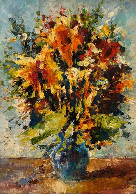 #ad Oil Painting A Bouquet Of Bright Flowers V. Aksenov Unframed Original nAAA5033 $410.52