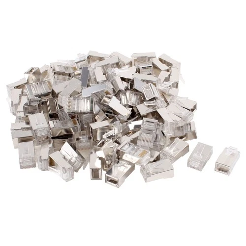 100 Pcs Shielded RJ45 8P8C 8 Pins Network Cable CAT5E End Connector Jack
