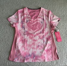 Koi Lite Scrub Top Women  s Sz Medium Pink Reform Tie Dye Hearts Stretch Nursing
