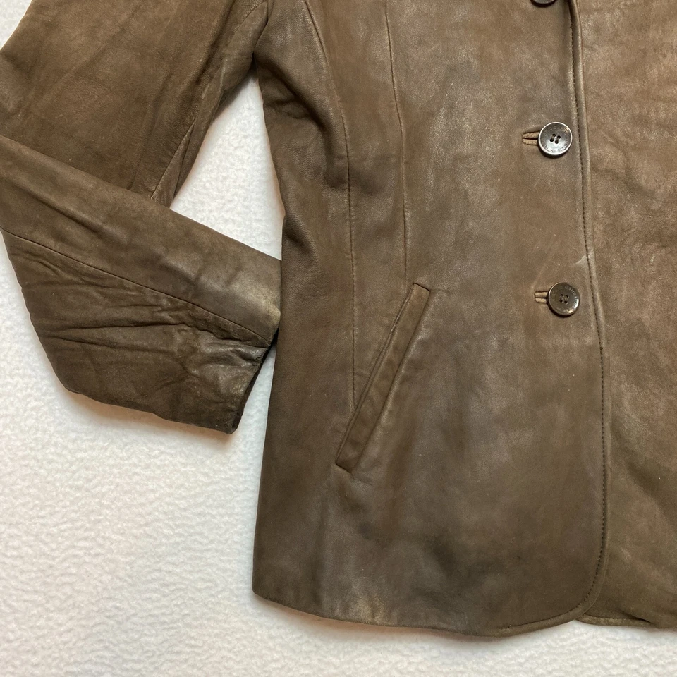 Chaqueta Blazer De Colección Wilsons Para Mujer M Marrón Oscuro Cuero Genuino 3 Botones Y2K Foto 4 de 4