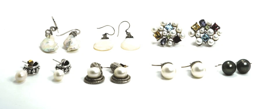 Lot of 7 Pairs Sterling Silver Pearl Earrings - Image 2 of 4
