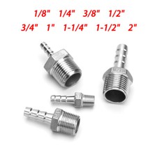 BSP Male Thread Pipe Fitting x Barb Hose Tail End Connector Stainless Steel 304