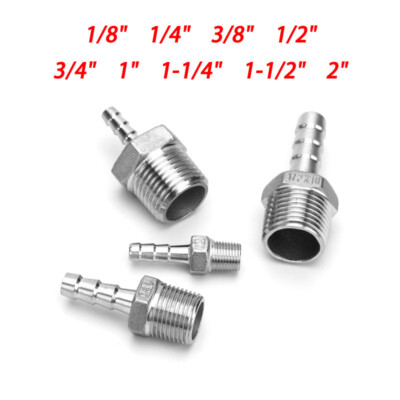 BSP Male Thread Pipe Fitting x Barb Hose Tail End Connector Stainless Steel 304