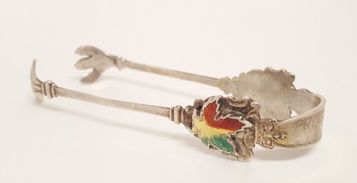 Sterling Silver PRINCETON BC Tongs Enamel Maple Leaf Vtg Canada Souvenir BM Co - Picture 2 of 18