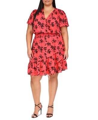 Michael Michael Kors Plus Size 1X Floral-Print Faux-Wrap Dress Pink MSRP  $165 196163814506| eBay