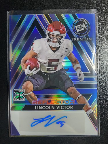 LINCOLN VICTOR 2024 Leaf Press Pass Blue Reflector Auto #7/20 DENVER BRONCOS RC