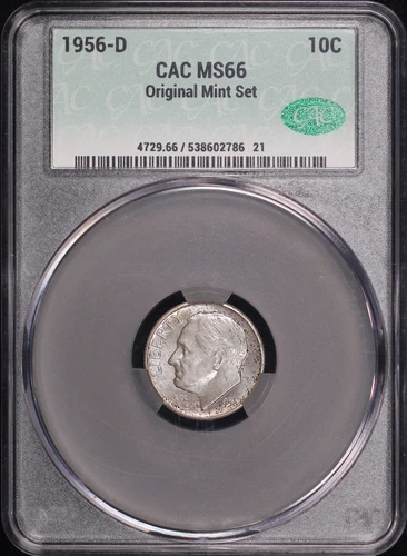 1956-D Roosevelt Dime from Original Mint Set CACG MS-66 - Only 2 Graded Higher!