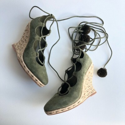 Tory Burch Pom Pom Heather Wedge Lace Up Espadrille Sandals  display picture 1