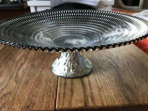 AKCAM Fabrique  DISH BOWL Iridescent Silver Turkey 11 1/2" Pedestal Server