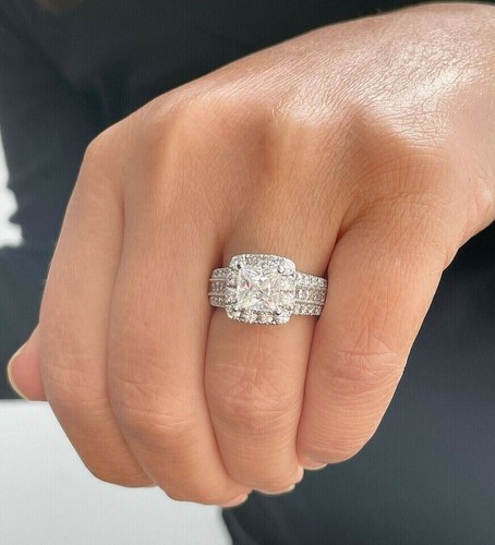 2Ct Princess Cut Lab-Created Diamond Wedding Halo Ring 14K White Gold Plated
