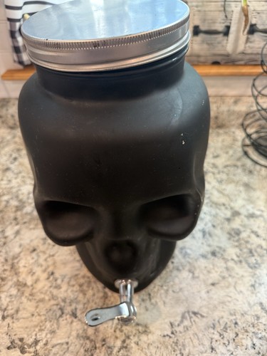 SKULL Halloween Beverage Dispenser Pitcher Black Glass 1 Gallon Spooky Spout - Picture 5 of 6