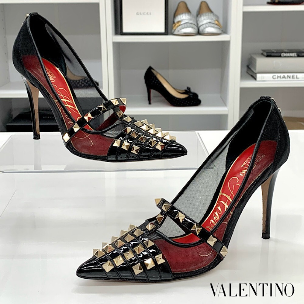 Valentino Garvani pumps Rockstud mesh patent pumps black size 36.5 
