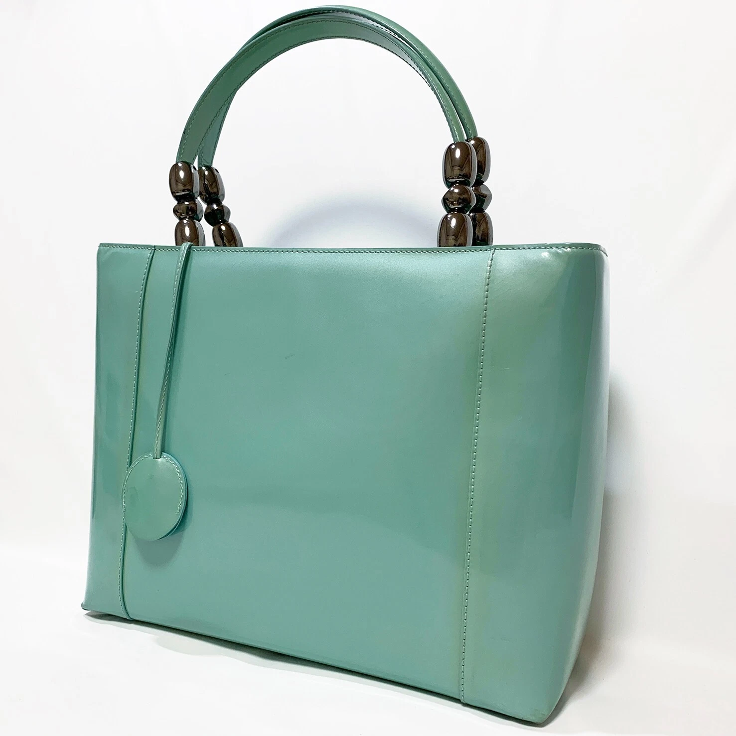Authentique sac à main Christian Dior Maris cuir perlé vert turquoise femme