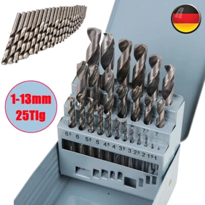 MARKENLOS 25tlg HSS Spiralbohrer Satz Metallbohrer Kobalt Edelstahl 1-13mm Bohrer Set DE