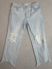 Free People We The Free Jeans Womens 28 Straight Leg Raw Chewed Hem Destroyed
