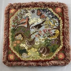 Needlepoint Woodland Animals Accent Pillow Cover 16" Square Fringed Hand Crafted