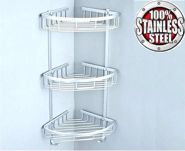 STAINLESS STEEL SHOWER CADDY 100% RUST FREE BATHROOM SHELF CORNER ORGANIZER  RACK