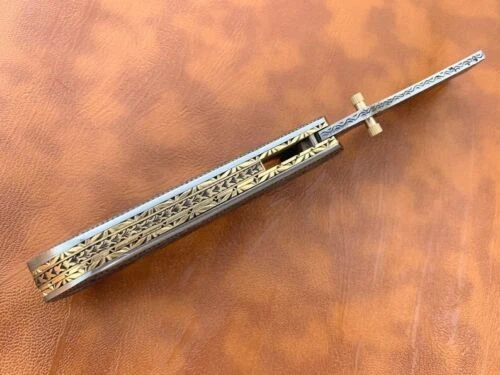 Engraved Folding Knife - Prestigious Handmade Engraved Pocket Knife - D2 Steel - Image 3 of 4