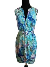 Charlie Jade Dress Sleeveless Tulip Drape Mini XS Blue Purple Abstract Line