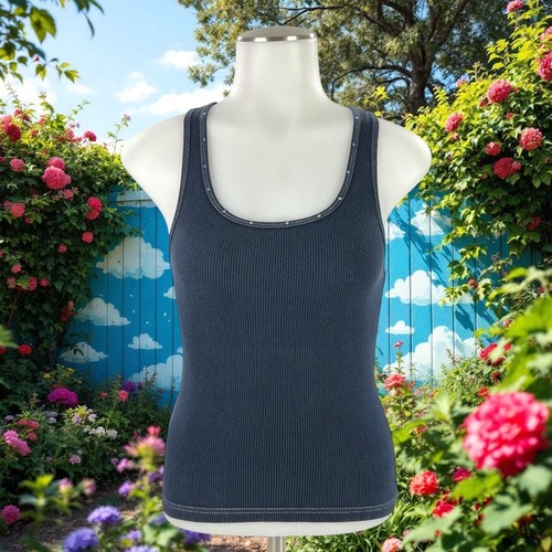 Vintage Y2K Abercrombie & Fitch DAMEN SM geripptes Tanktop blau Strass Glitzer - Bild 13 von 19