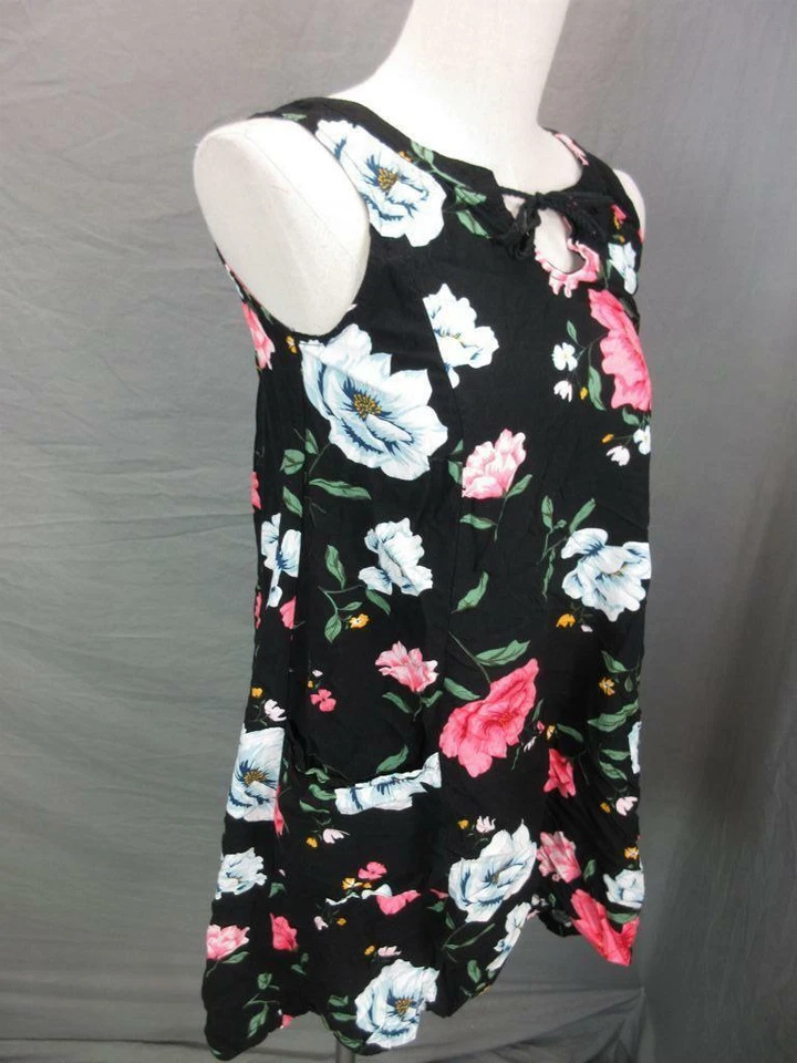 Top de verano antiguo azul marino talla XL (14) para niñas negro floral 100 % viscosa sin mangas T997 Foto 3 de 4