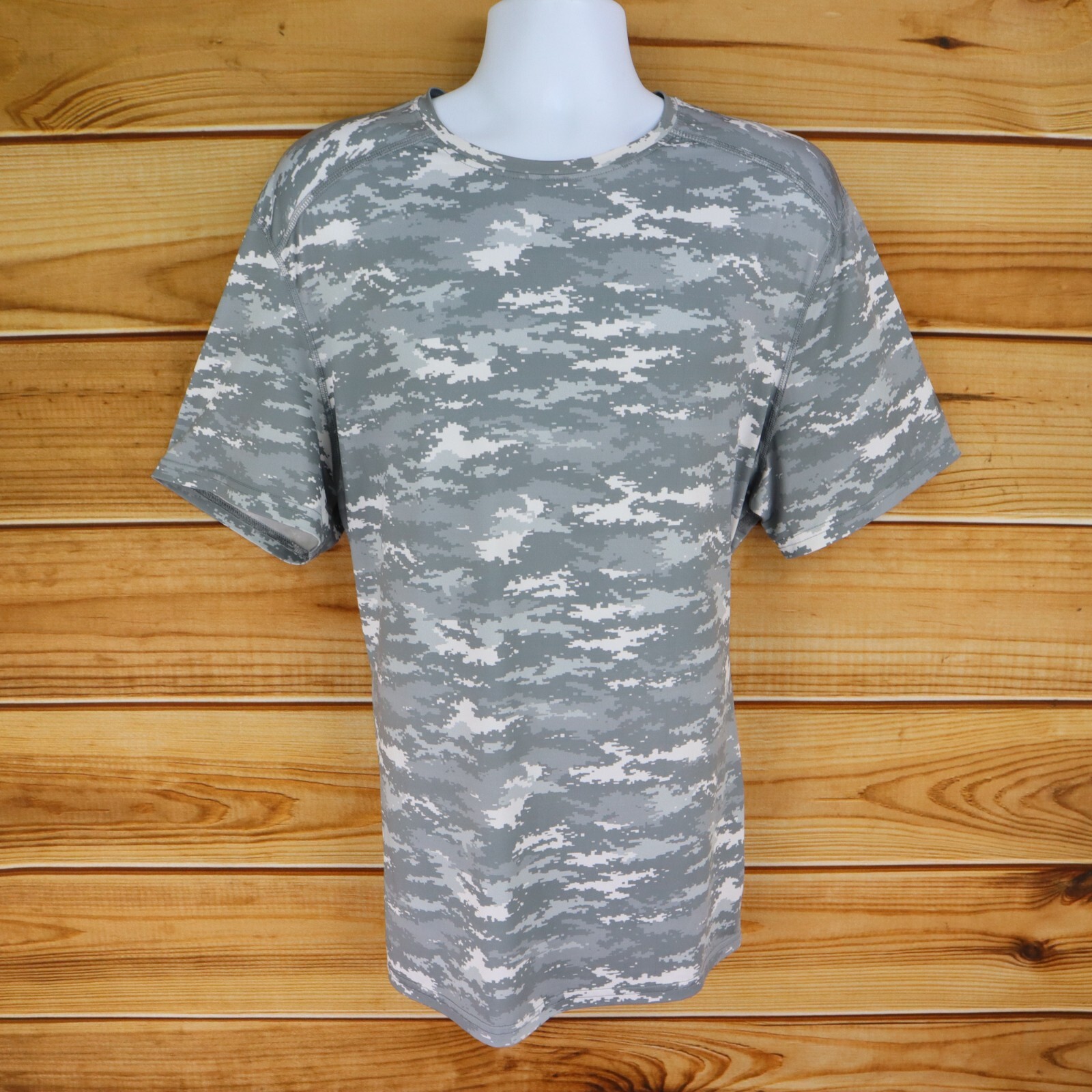 Russell Activewear Shirt Relaxed Fit Mens Size XL Gray Camouflage Gym