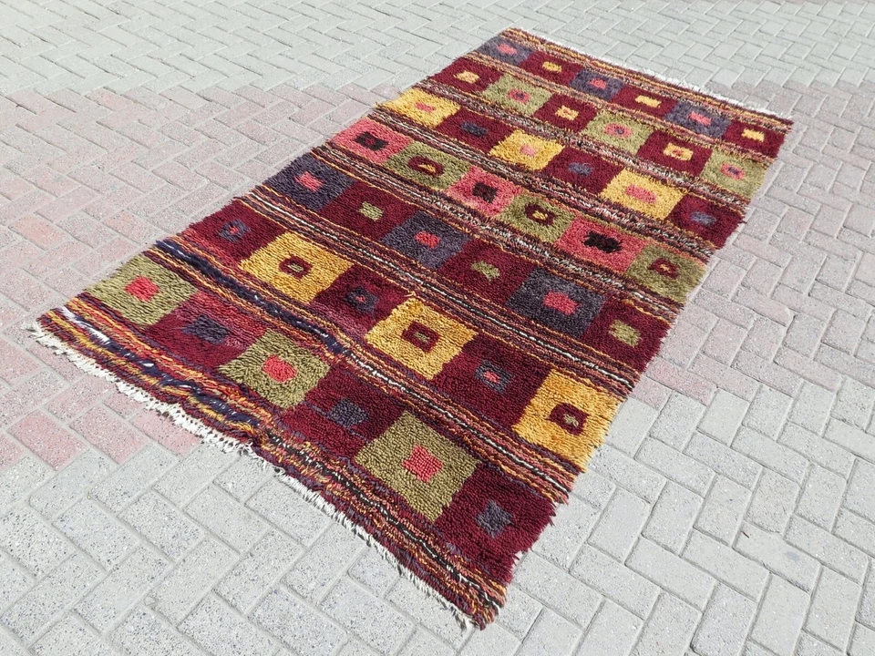 Alfombra peluda turca vintage alfombra pelo largo lana tulu alfombra mohair 58"X107" Foto 2 de 4