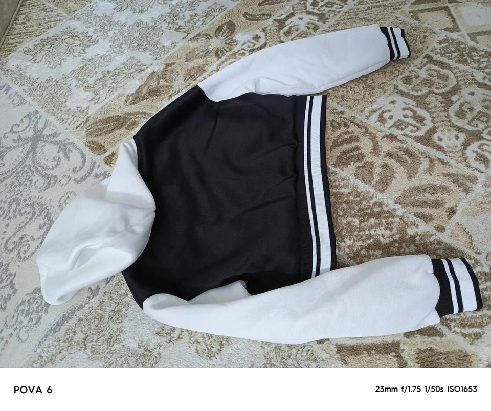 Women's Jackets Letter Patched Striped Trim Drop Shoulder Crop Bomber Fashion - Image 2 of 4