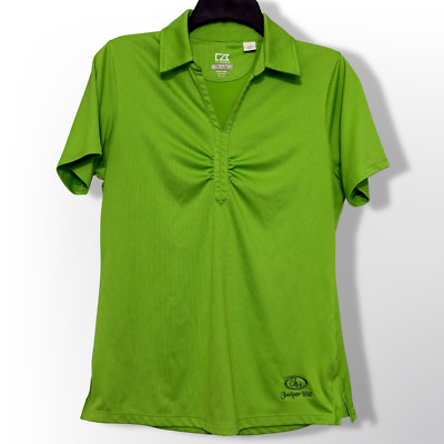 Cutter & Buck DryTec Juniper Hill Golf Polo Shirt Womens L Green Ruched Wicking