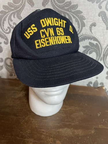 READ Vintage USS Dwight D Eisenhower CVN-69 Gold Stitch Snapback Hat Cap USA