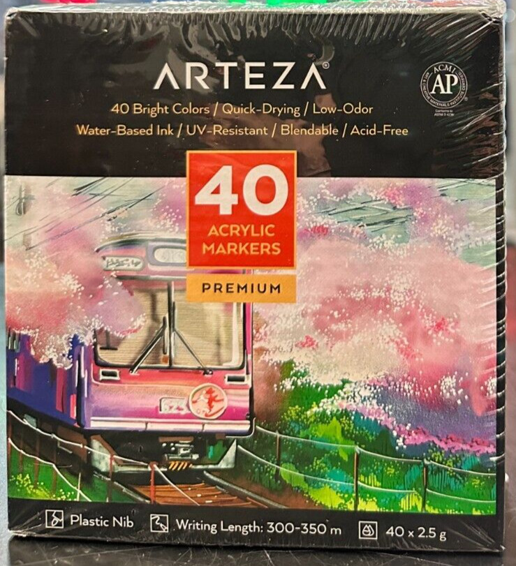 Arteza Acrylic Paint Markers, Set of 40 Colors, Long-Lasting